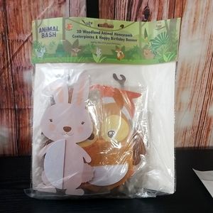 3D Woodland Animal Honeycomb Centerpieces & Happy Birthday  Banner 35 pcs